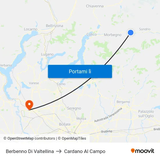 Berbenno Di Valtellina to Cardano Al Campo map