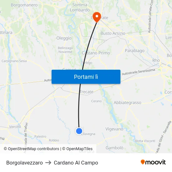 Borgolavezzaro to Cardano Al Campo map