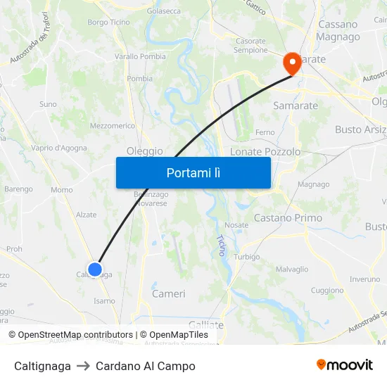 Caltignaga to Cardano Al Campo map