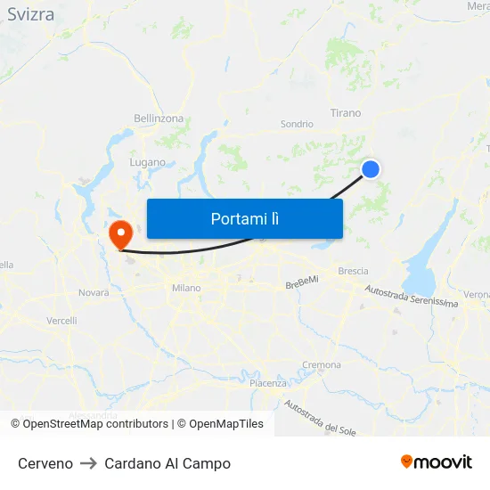 Cerveno to Cardano Al Campo map