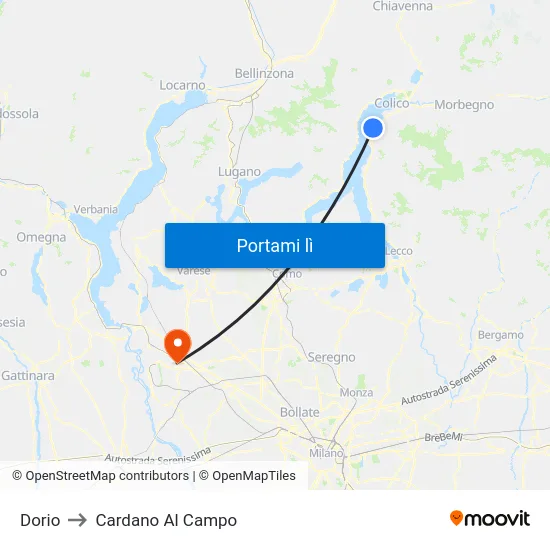 Dorio to Cardano Al Campo map