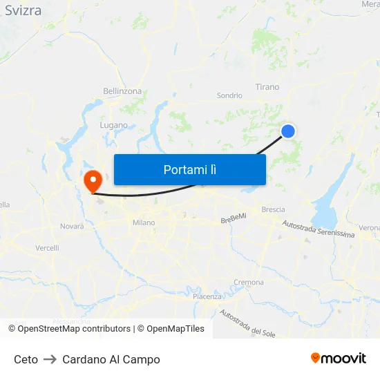 Ceto to Cardano Al Campo map