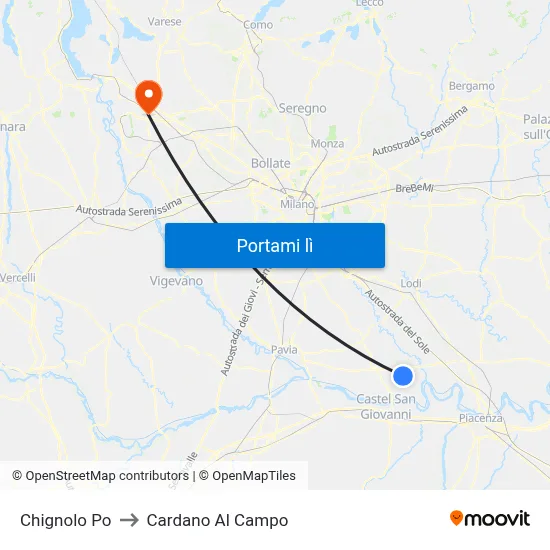 Chignolo Po to Cardano Al Campo map