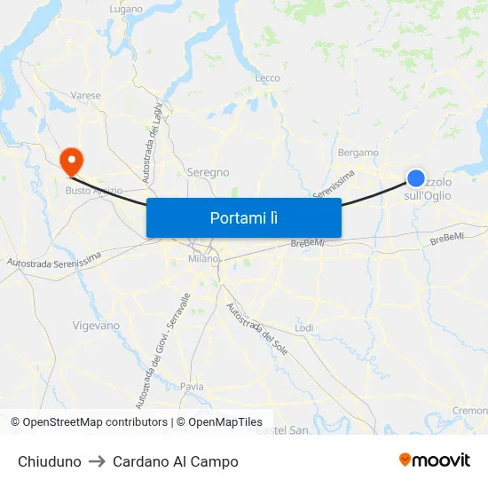 Chiuduno to Cardano Al Campo map