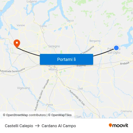 Castelli Calepio to Cardano Al Campo map