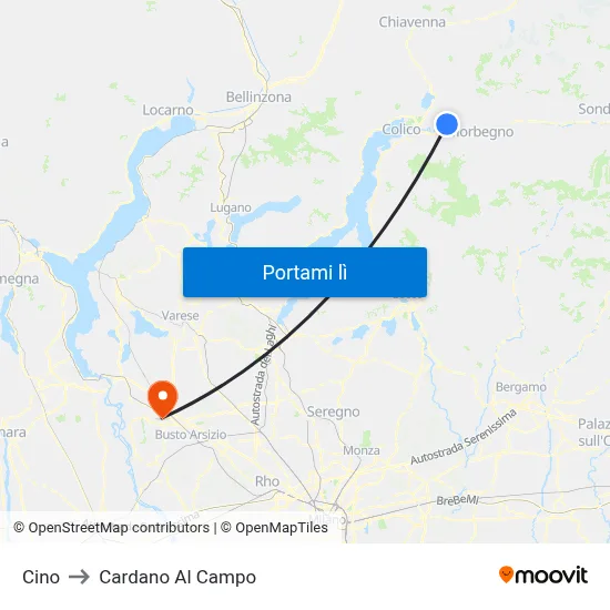 Cino to Cardano Al Campo map