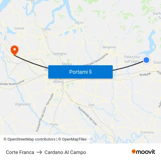 Corte Franca to Cardano Al Campo map