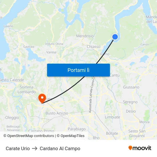 Carate Urio to Cardano Al Campo map