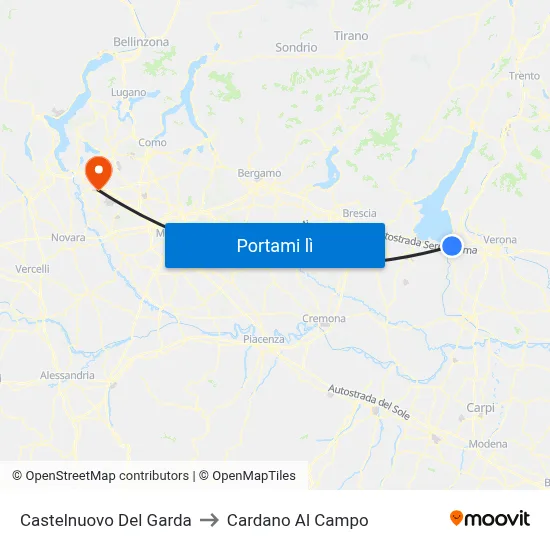 Castelnuovo Del Garda to Cardano Al Campo map