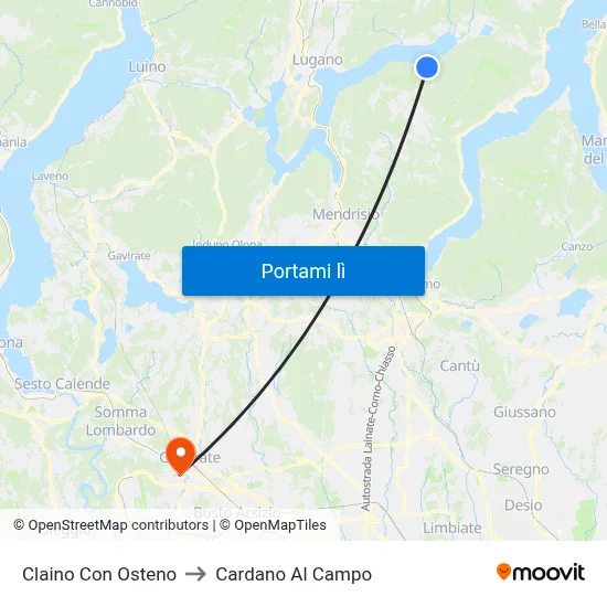 Claino Con Osteno to Cardano Al Campo map