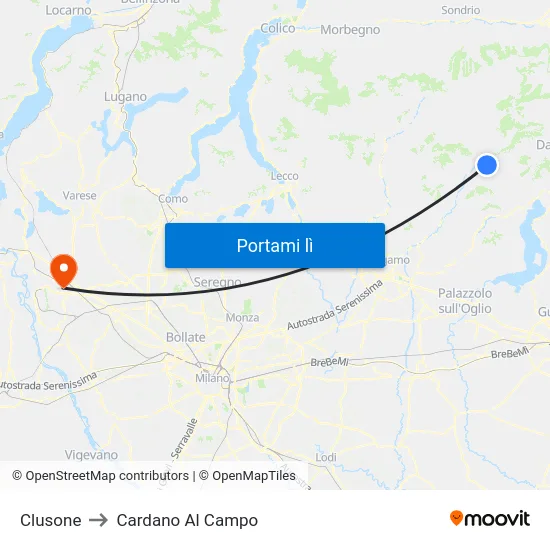 Clusone to Cardano Al Campo map