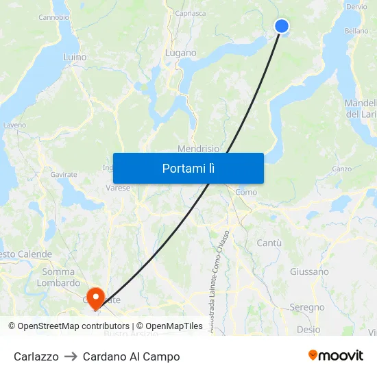 Carlazzo to Cardano Al Campo map