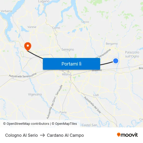 Cologno Al Serio to Cardano Al Campo map