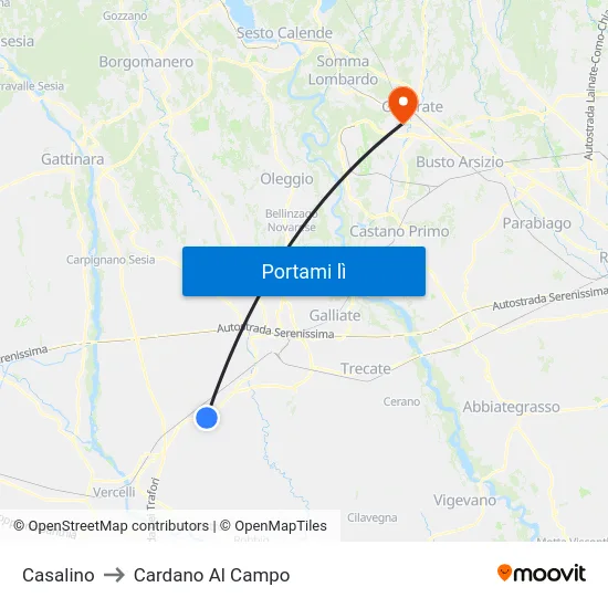 Casalino to Cardano Al Campo map