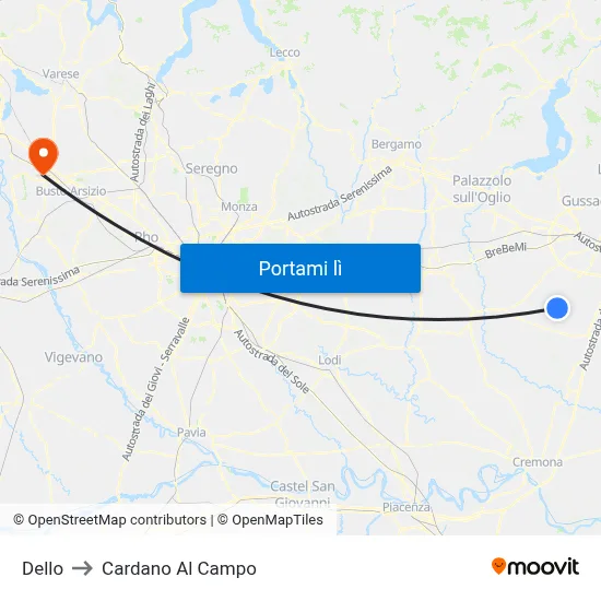 Dello to Cardano Al Campo map
