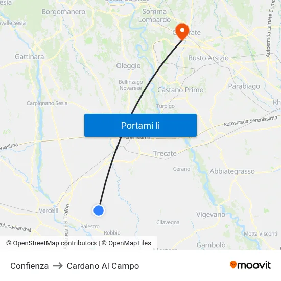 Confienza to Cardano Al Campo map