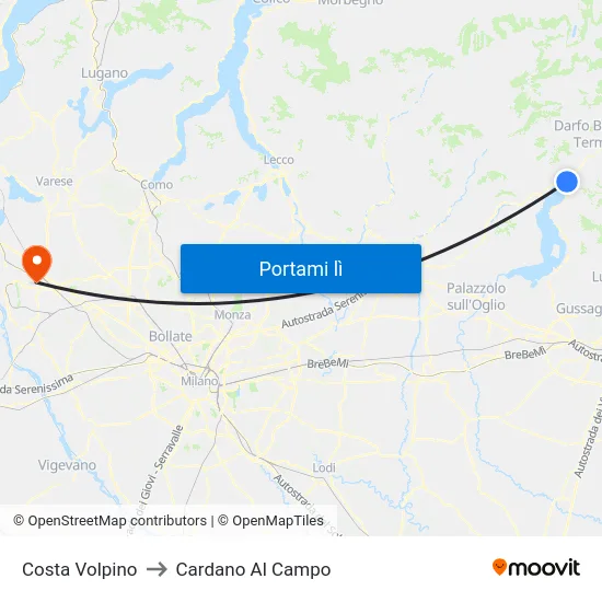 Costa Volpino to Cardano Al Campo map