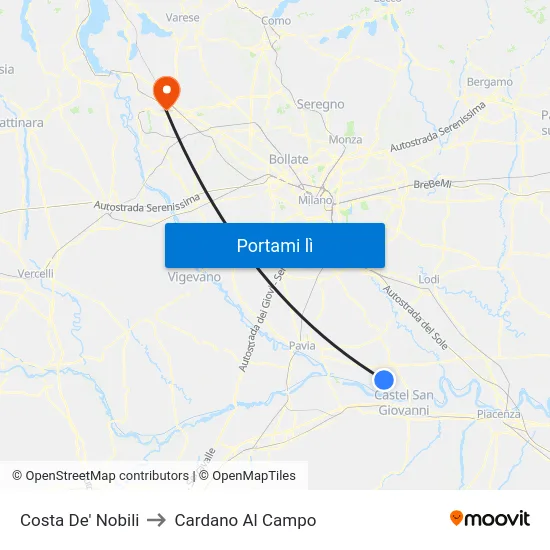 Costa De' Nobili to Cardano Al Campo map