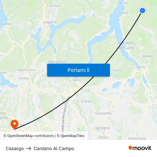 Casargo to Cardano Al Campo map