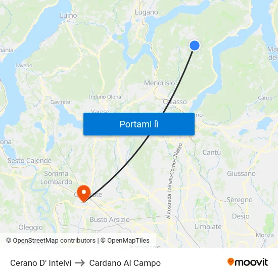 Cerano D' Intelvi to Cardano Al Campo map
