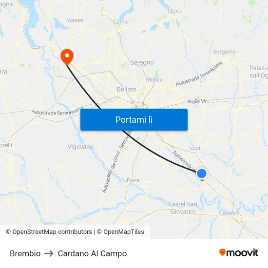 Brembio to Cardano Al Campo map