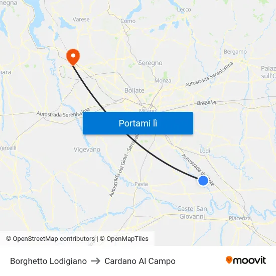 Borghetto Lodigiano to Cardano Al Campo map