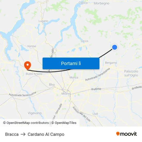 Bracca to Cardano Al Campo map