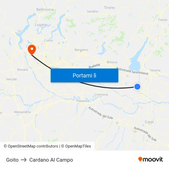 Goito to Cardano Al Campo map