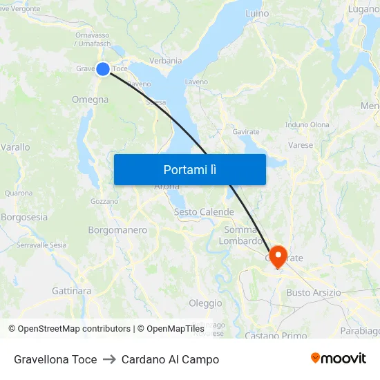Gravellona Toce to Cardano Al Campo map