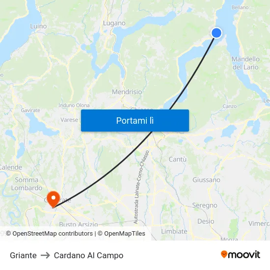 Griante to Cardano Al Campo map