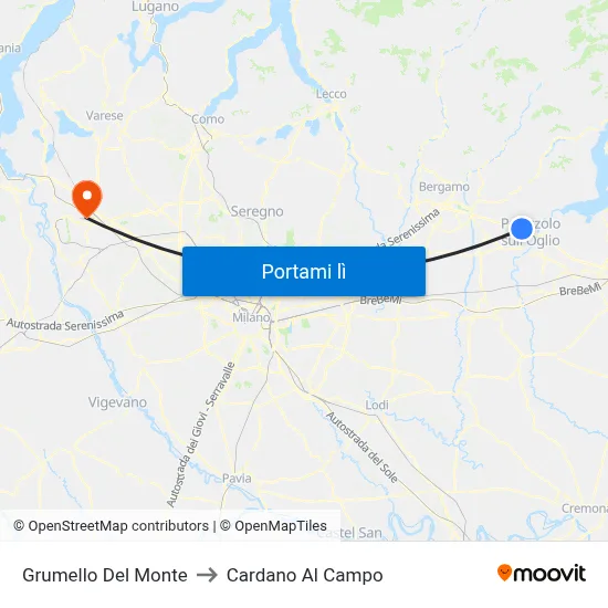 Grumello Del Monte to Cardano Al Campo map