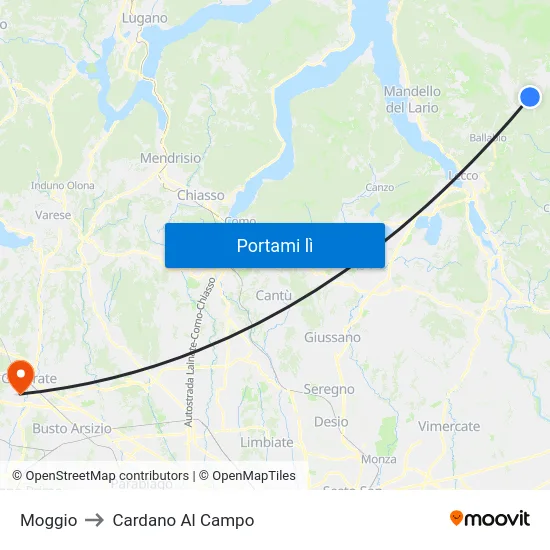 Moggio to Cardano Al Campo map