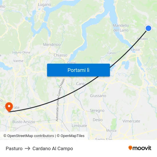 Pasturo to Cardano Al Campo map