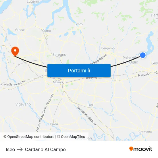 Iseo to Cardano Al Campo map