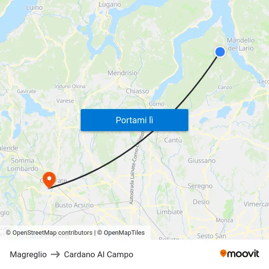 Magreglio to Cardano Al Campo map