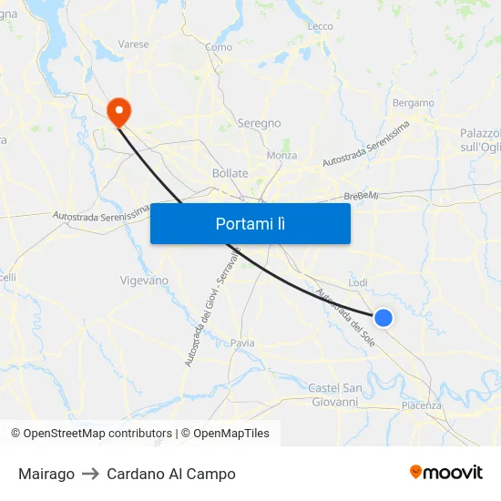 Mairago to Cardano Al Campo map