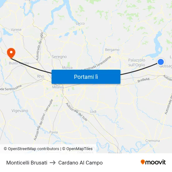 Monticelli Brusati to Cardano Al Campo map