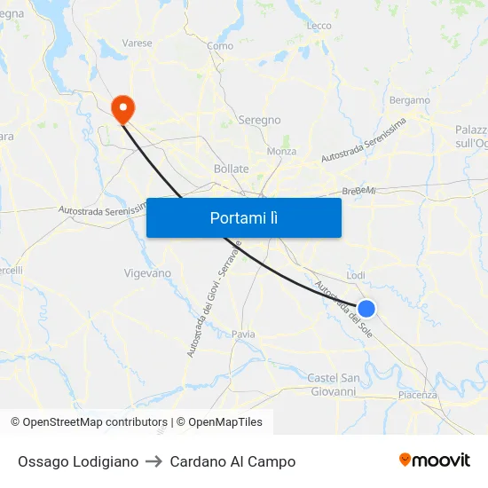 Ossago Lodigiano to Cardano Al Campo map