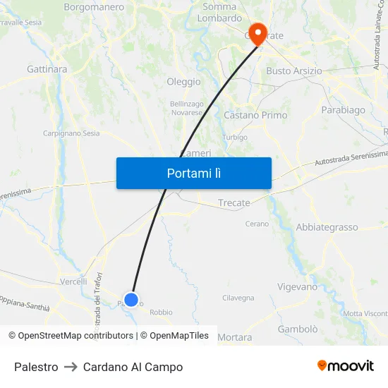 Palestro to Cardano Al Campo map