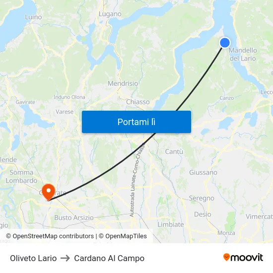 Oliveto Lario to Cardano Al Campo map