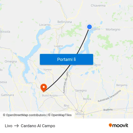 Livo to Cardano Al Campo map