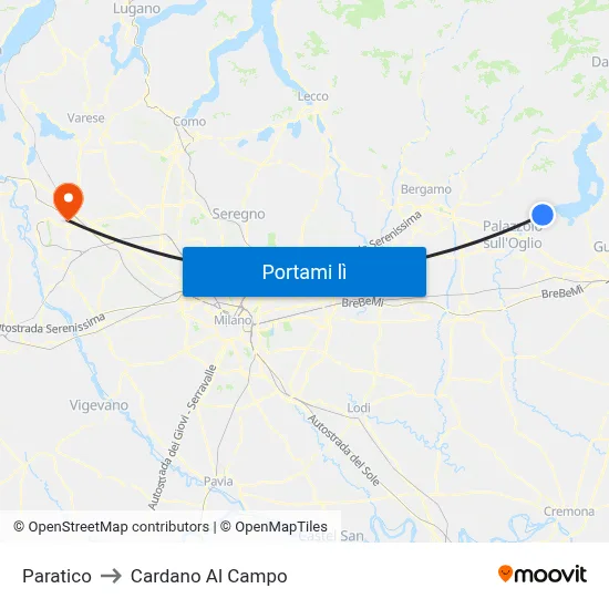 Paratico to Cardano Al Campo map