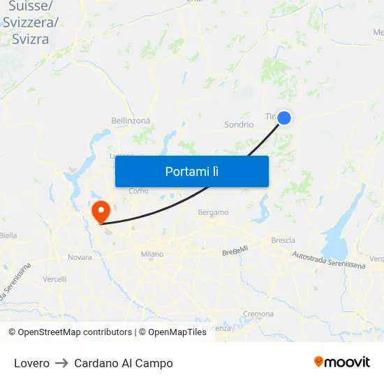 Lovero to Cardano Al Campo map