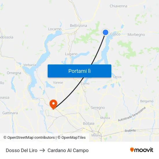 Dosso Del Liro to Cardano Al Campo map