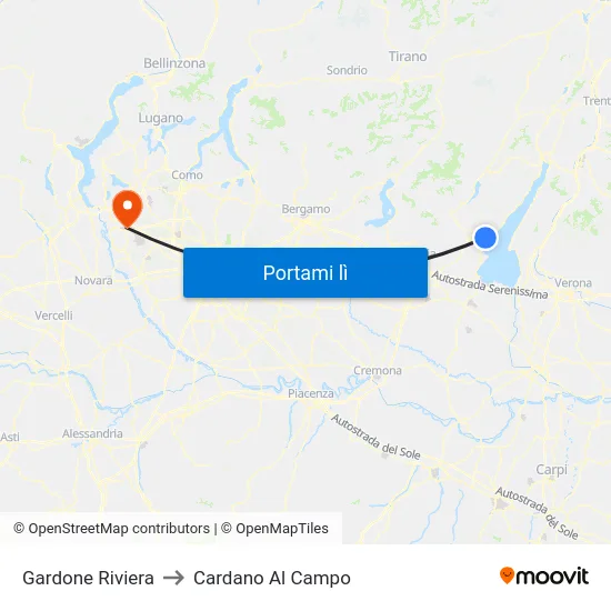 Gardone Riviera to Cardano Al Campo map