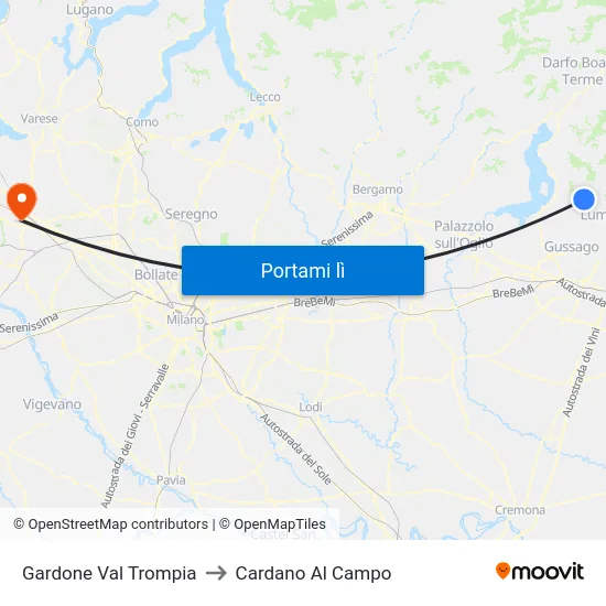 Gardone Val Trompia to Cardano Al Campo map