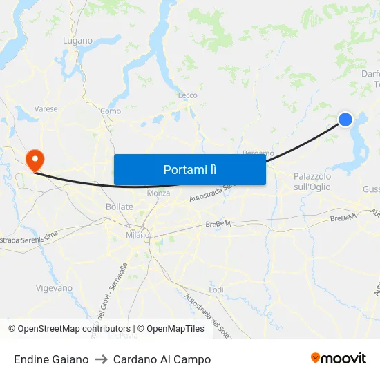 Endine Gaiano to Cardano Al Campo map