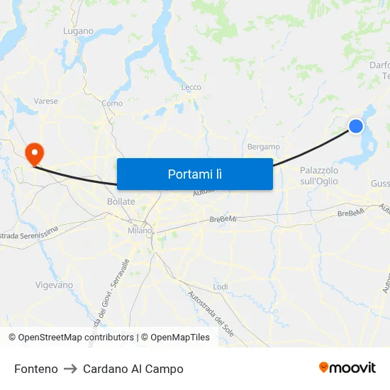 Fonteno to Cardano Al Campo map