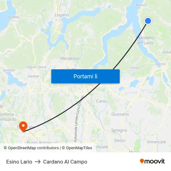 Esino Lario to Cardano Al Campo map