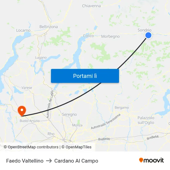 Faedo Valtellino to Cardano Al Campo map